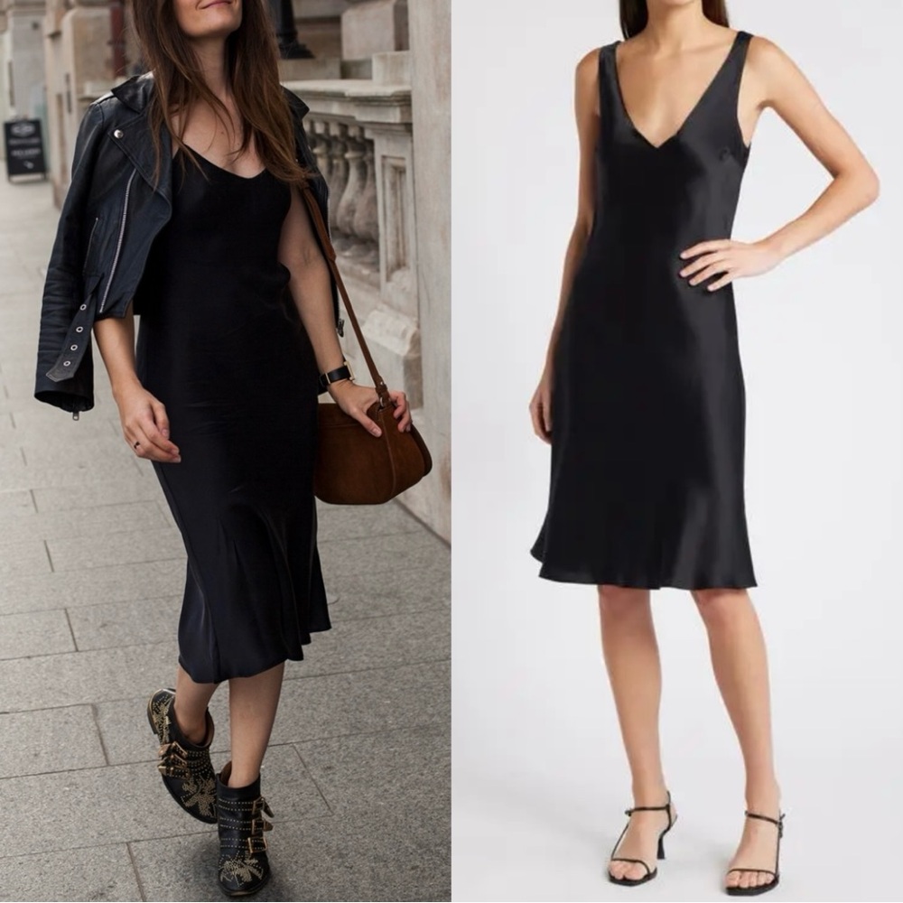 NWOT Reformation Lila Silk Dress Black Slip Minimalist 90s Chic Quiet Luxury S